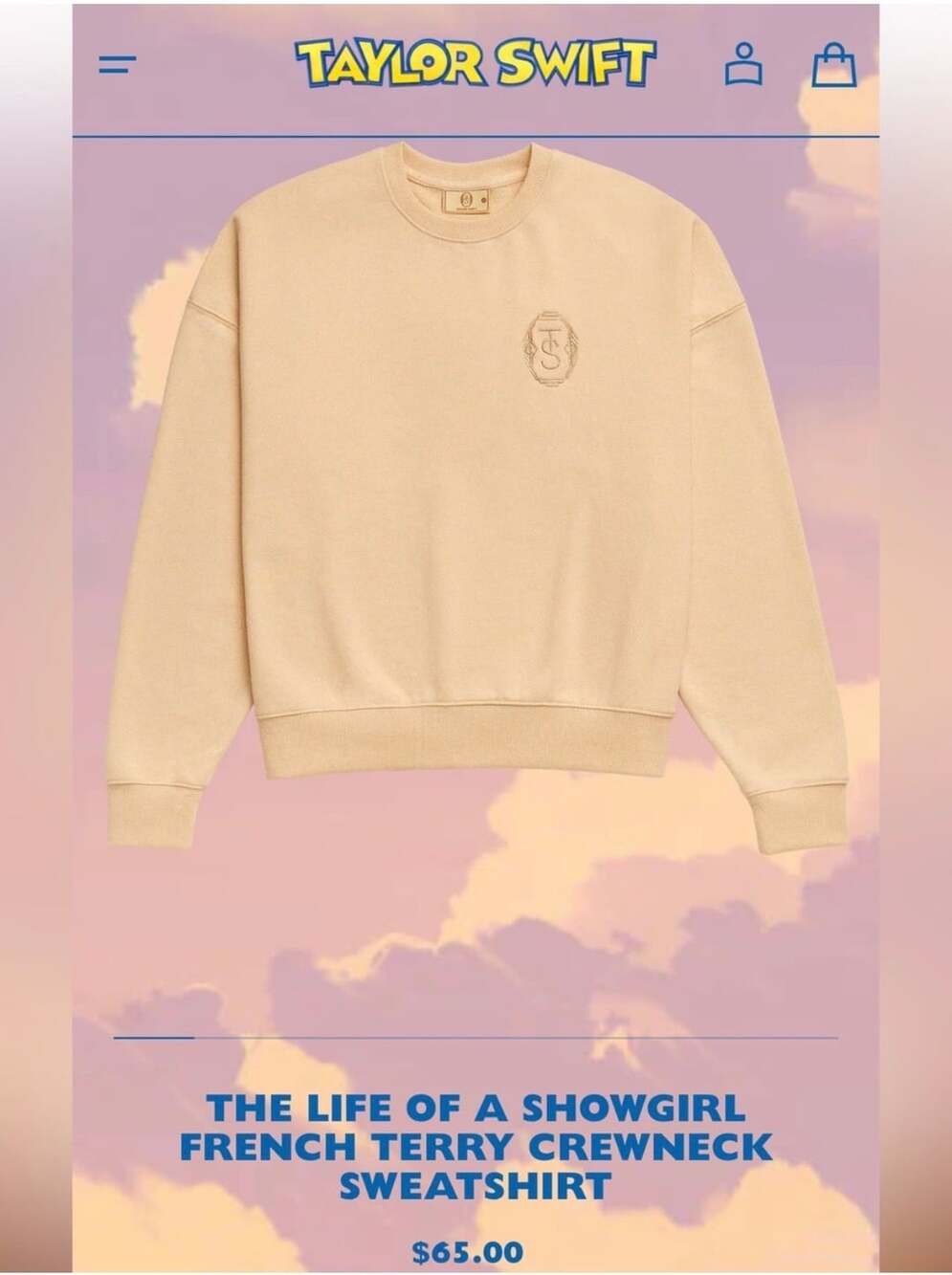 Taylor Swift The Life of a Showgirl French Terry Crewneck Sweatshirt Size 2XL